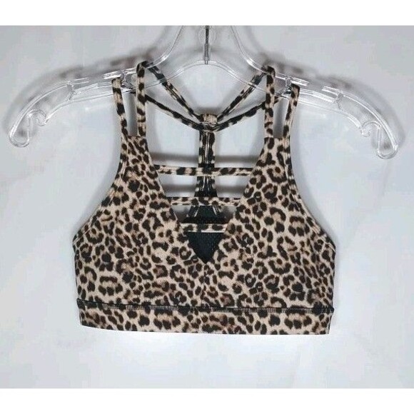Zyia Active Sports Bra Sz S Strappy Stretch Leopard Animal Print Mesh Racerback - Picture 1 of 7
